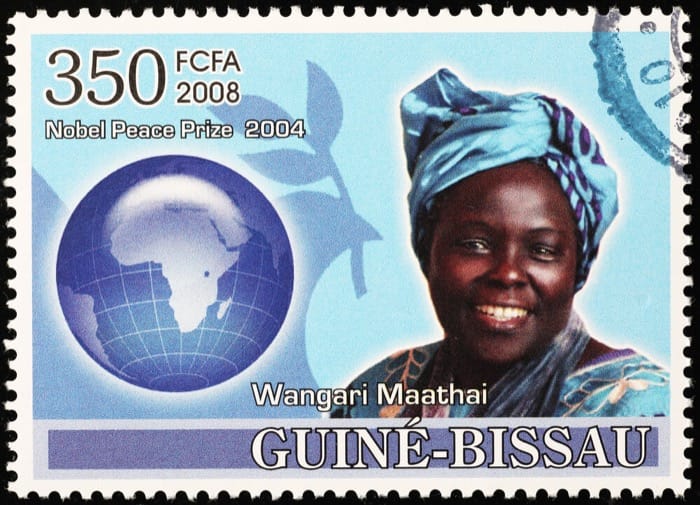Kenyan Wangari Maathai is the first African woman to receive the Nobel Peace Prize for "her contribution to sustainable development, democracy and peace"